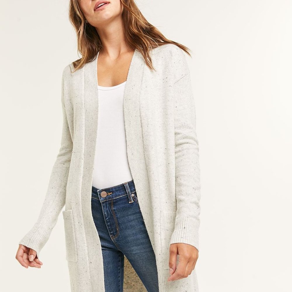 Reitmans off-white tweed duster cardi